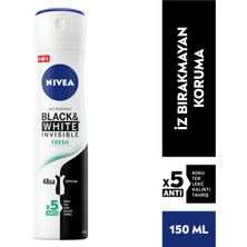 Nivea Kadın Sprey Deodorant Black&White Invisible Fresh, 48 Saat Anti-perspirant Koruma,150ml