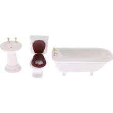 3x Beyaz Renkli Banyo Seti Mobilya Bebek Evi Minyatür 1/12 Ölçekli Oyuncak