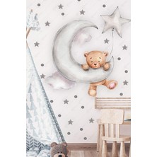 Msticker Ayda Sallanan Sevimli Ayıcık Puantiye ve Yıldızlar Çocuk Bebek Odası Sticker Seti