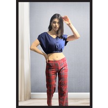 loe culotte Kadın Kırmızı Ekoseli Pijama Takımı