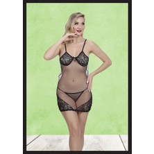 loe culotte Kadın Siyah Dantel Detaylı Seksi Fantezi Tül Gecelik