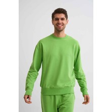 RECOLOR Organik Uzun Kollu Yuvarlak Yaka Erkek Sweatshirt Yeşil Yeşil Xxl