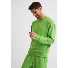RECOLOR Organik Uzun Kollu Yuvarlak Yaka Erkek Sweatshirt Yeşil Yeşil Xxl