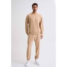 RECOLOR Organik Uzun Kollu Yuvarlak Yaka Erkek Sweatshirt Bej Bej Xxl