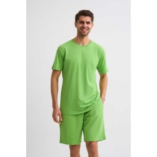 RECOLOR Organik Cepli Regular Fit Erkek Bermuda Şort Yeşil Yeşil Xl