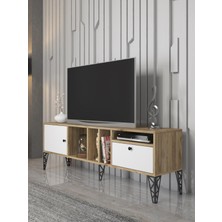 Wood'n Love Cercei 160 cm Metal Ayaklı Tv Ünitesi - Beyaz - Atlantik Çam / Siyah