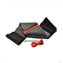 Gürler Oto Kılıf ve Aksesuar Mitsubishi Serisi Dikme Direksiyon Kılıfı Alkantra Karbon Kırmızı