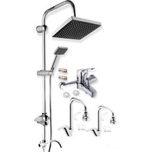 Elmina Armatür  robot Duş Köşe Borulu Lavabo Mutfak Eviye Banyo Bataryası 4'lü Set 3 Fonksiyonlu 