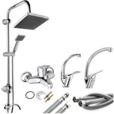 Elmina Armatür Mutfak Lavabo Banyo Bataraysı Çeşmesi Muslugu Robot Duş Sistemi 4lü Set 