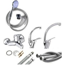 Elmina Armatür Duş Başlığı Banyo Mix Kuğu Lavabo Mix Mutfak Eviye Musluğu Çeşmesi Batarya 4’lü Set 