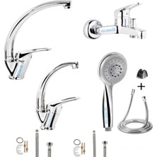 Elmina Armatür Banyo Lavabo Mutfak Bataryası Çeşmesi Musluğu Duş Başlıgı 4'lü Ful Set