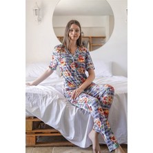 Jiber Kadın Mavi Çiçekli Pijama Takımı 10034