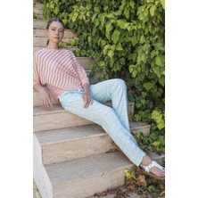 Jiber Kadın Pembe Çizgili Pijama Takımı 10039