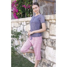 Jiber Kadın Mor Çizgili Kapri Takım 10040