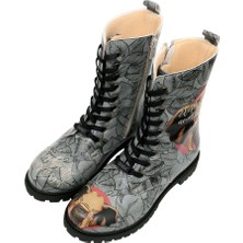 Kadın Vegan Deri Gri Fermuarlı Uzun Bot - Elephants Never Forget Tasarım