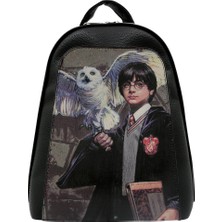 Kadın Vegan Deri Siyah Sırt Çantası - Warner Bros Harry And Hedwig Harry Potter Tasarım