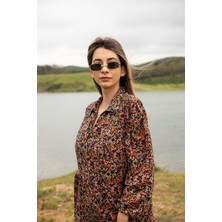Berse Butik Siyah Çıtır Çiçek Desenli Viskon Elbise