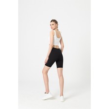 Berse Butik Siyah Beli Geniş Kemer Fitilli Kısa Tayt