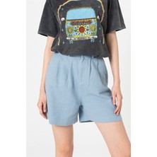 Berse Butik Mavi Pileli Gabardin Şort