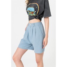 Berse Butik Mavi Pileli Gabardin Şort