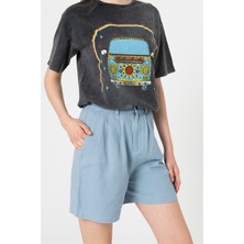 Berse Butik Mavi Pileli Gabardin Şort
