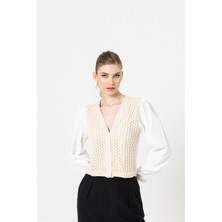 Berse Butik Ekru Hırka Detaylı Bluz
