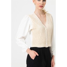 Berse Butik Ekru Hırka Detaylı Bluz