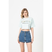 Berse Butik Su Yeşili Nakışlı Crop