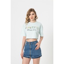 Berse Butik Su Yeşili Nakışlı Crop