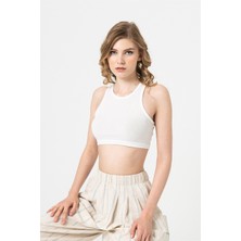 Berse Butik Beyaz Kaşkorse Askılı Crop