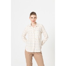 Berse Butik Ekru Puan Desenli Gömlek