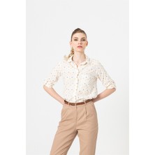 Berse Butik Ekru Puan Desenli Gömlek