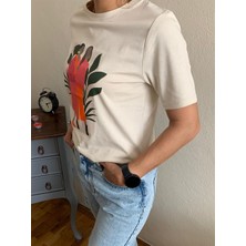 Berse Butik Bej Kadın Baskılı  T-Shirt