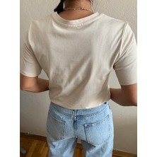 Berse Butik Bej Kadın Baskılı  T-Shirt