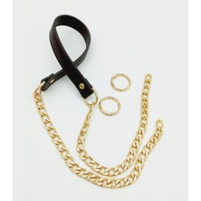 Angel Çanta Aksesuar Suni Deri Dikişli Kahverengi Light Gold Zincirli Çanta Sapı