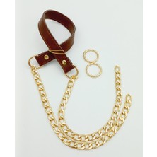 Angel Çanta Aksesuar Suni Deri Dikişli Taba Renk Light Gold Zincirli Çanta Sapı