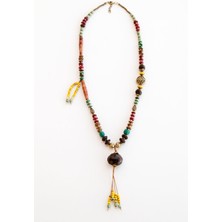 Lila Rosa Doğal Taşlı Etnik Otantik Kolye