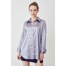 Oversize Saten Gömlek-Gri