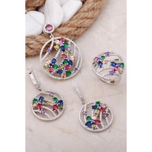 Sümer Telkari Çiçek Tasarım Rodyumlu Gümüş Set 24