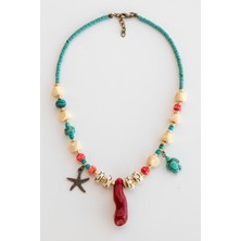 Lila Rosa Mercan Doğal Taşlı Otantik Kolye