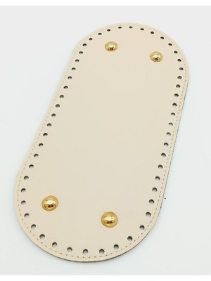 Angel Çanta Aksesuar Suni Deri Krem Renk 25X12 cm Oval Çanta Tabanı (Light Gold Aparatlı)