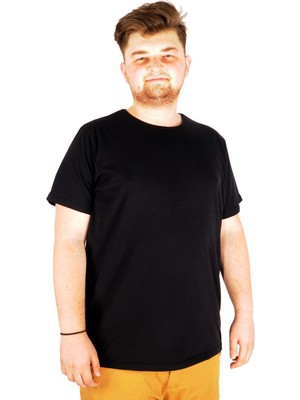 ModeXL Büyük Beden Likralı T-Shirt Bisiklet Yaka 20149 Siyah
