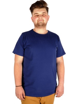 ModeXL Büyük Beden Likralı T-Shirt Bisiklet Yaka 20149 Indigo
