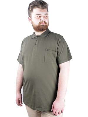 ModeXL Büyük Beden T Shirt Polo Likralı Süprem Cepli 21558 Haki