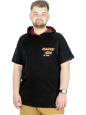 ModeXL Büyük Beden T-Shirt Kapşonlu Game On 22177 Siyah