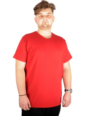 ModeXL Büyük Beden T-Shirt V Yaka Likralı 20150 Bordo
