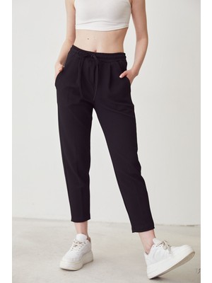 Lime Moda Cep Detaylı Lastikli Pantolon-Siyah
