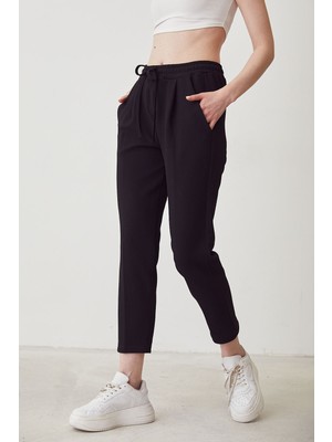 Lime Moda Cep Detaylı Lastikli Pantolon-Siyah