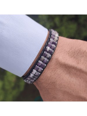 Clays Jewellery Ametist & Hematit Taşı Silindir Bileklik, Unisex / Kadın / Erkek