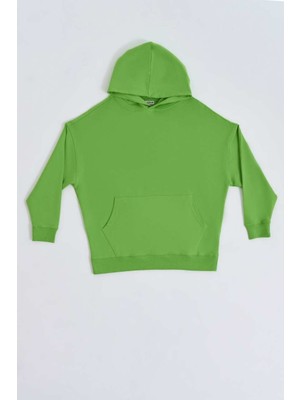 RECOLOR Organik Kapüşonlu Cepli Uzun Kollu Kadın Sweatshirt Yeşil Yeşil Xs